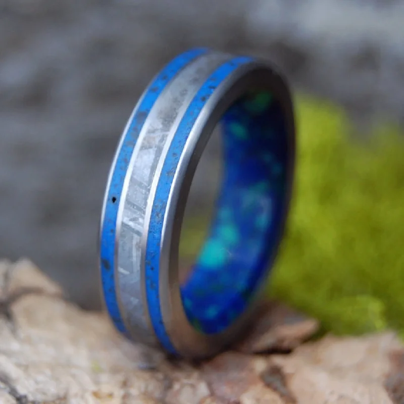 Meteorite Hits Beach | Men's Meteorite, Blue Beach Sand, Azurite Stone & Titanium Wedding Ring