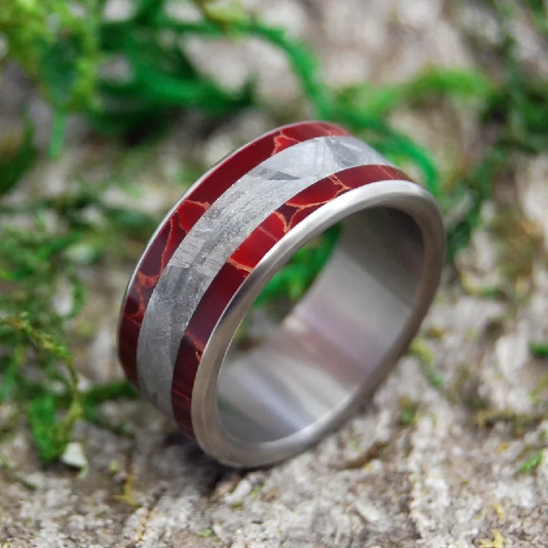 Stellar Fires | Men's Meteorite, Red Jasper Stone & Titanium Wedding Ring