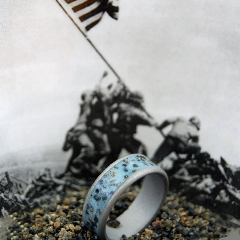 Sandblasted Gray Dawn At Iwo Jima | Men's Iwo Jima Beach Sand & Titanium Wedding Ring