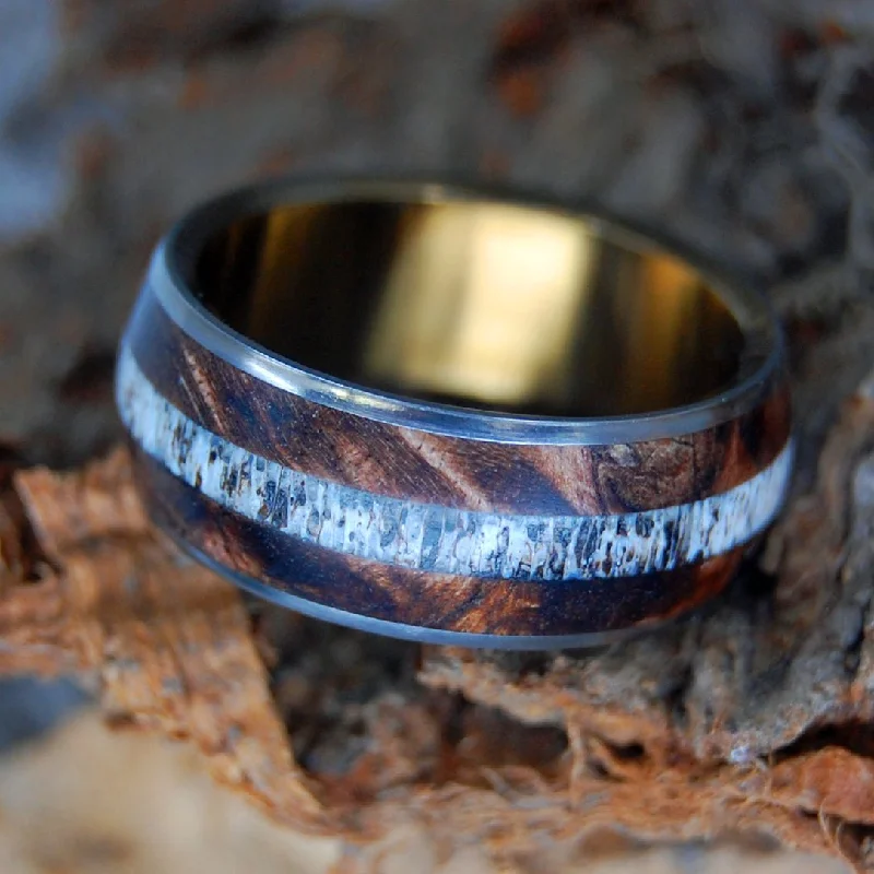 Moose Between Two Maples | Men's Antler, Dark Maple Wood & Titanium Wedding Ring