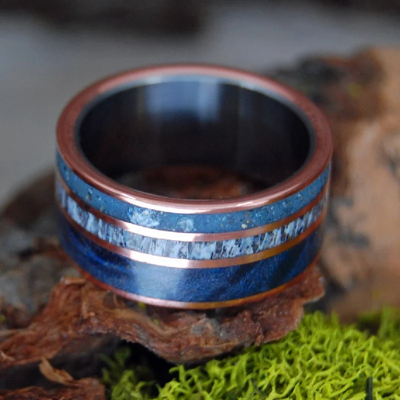 Moose King | Men's Moose Antler, Blue Maple Wood & Beach Sand Wedding Ring