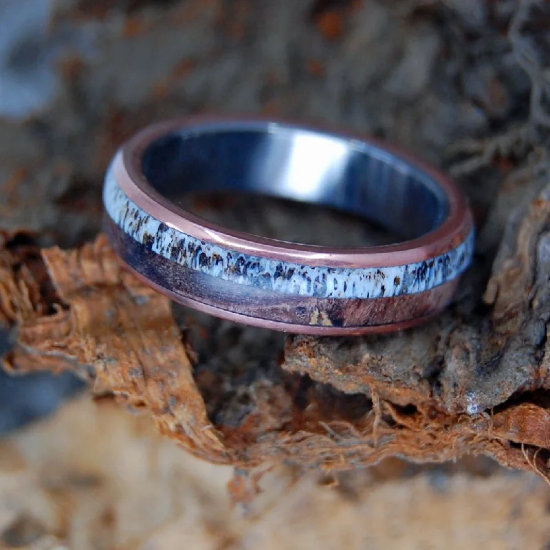 Moose Under Maple | Men's Antler, Dark Maple Wood & Titanium Wedding Ring