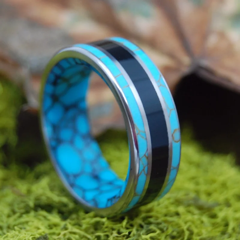 Night On The Mediterranean | Men's Turquoise, Onyx & Titanium Wedding Ring