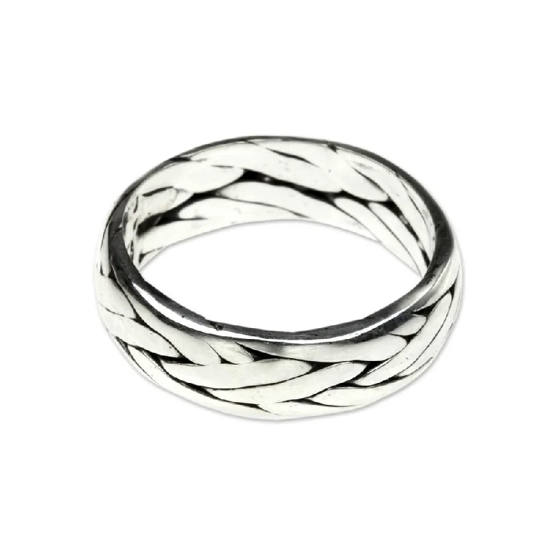 NOVICA Handmade Sing raja Weave Classic Vintage Style Men's Clothing Accessory Accent Braided Sterling Silver Ring