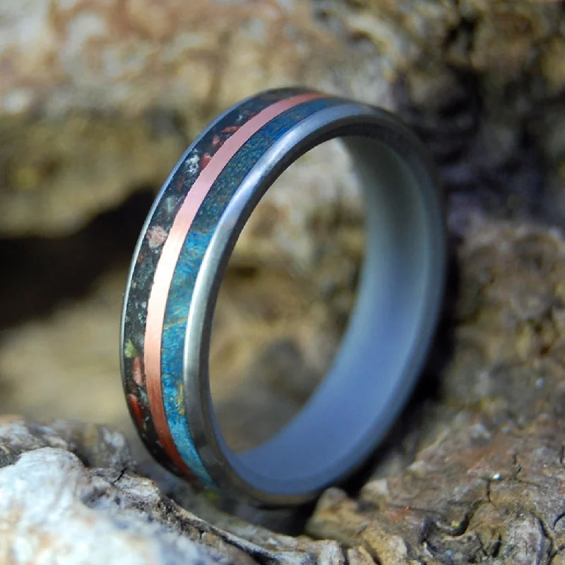 Past Multiverse | Men's Blue Maple Wood, Agate, Copper & Titanium Wedding Ring