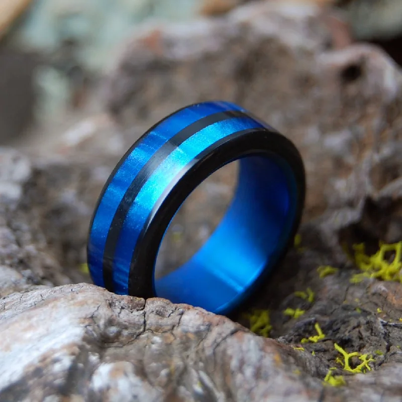 Perfect Orbit | Men's Black Resin, Blue Resin & Titanium Wedding Ring