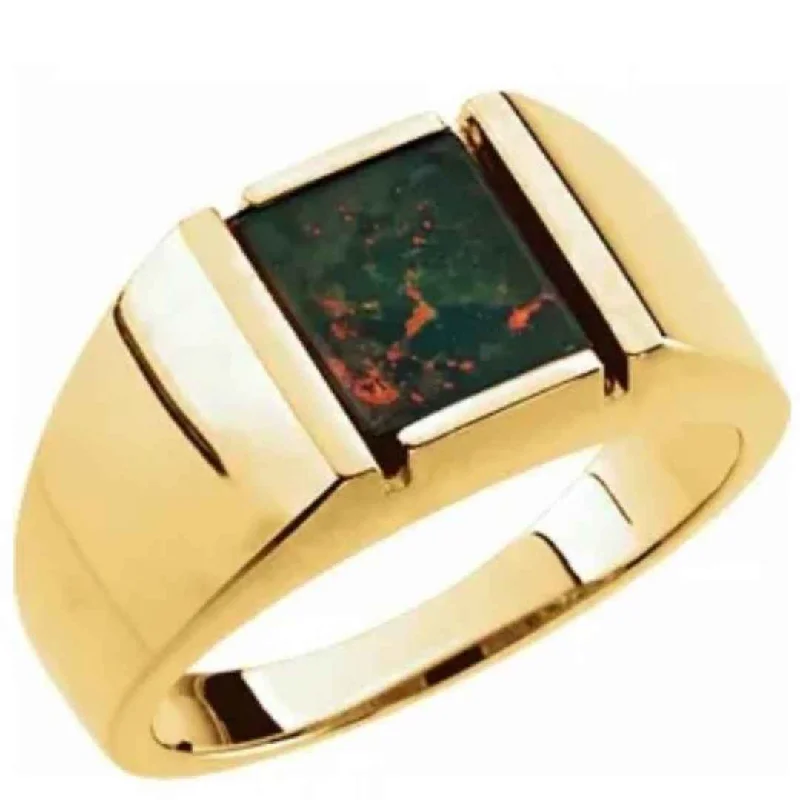 PETER | Men's Bloodstone Wedding Ring | 14K Yellow Gold | Bezel Set | 10mm