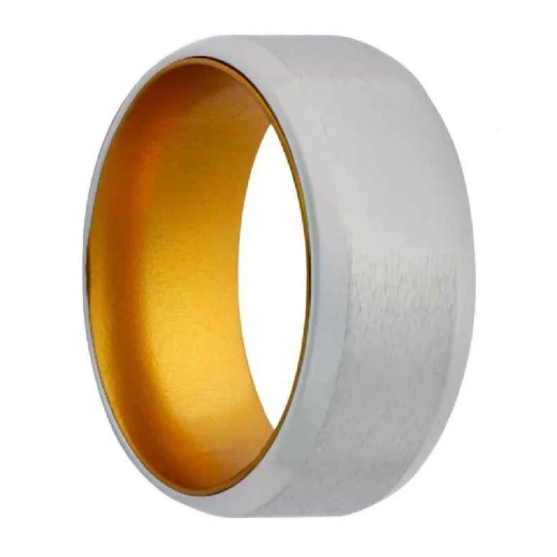 PLUTO | Men's Cobalt Wedding Ring | Gold Tone Liner | Domed or Beveled Edge | 6mm & 8mm