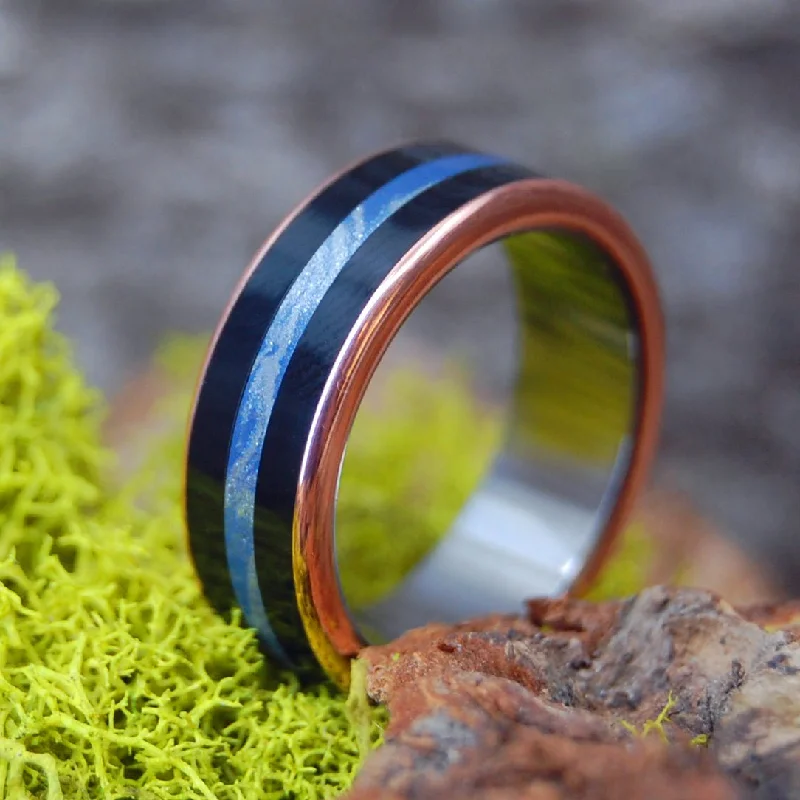 River Through Lava | Men's Mokume Gane, Onyx, & Copper Wedding Ring