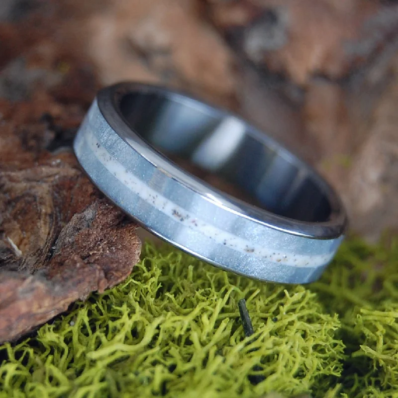 Sandy Path Between Us | Men's Beach Sand, Gray Marbled Resin & Titanium Wedding Ring