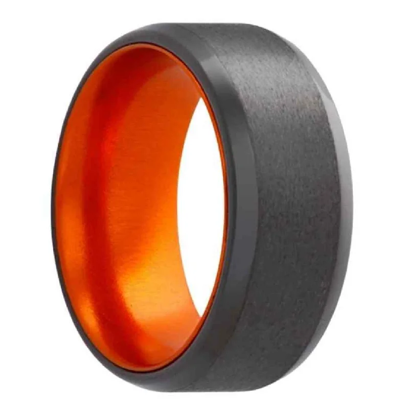 SAXL | Men's Black Zirconium Wedding Ring | Orange Inlay | 6mm & 8mm