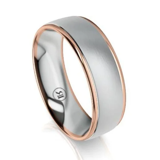 The Ashton White and Rose Gold Edged Wedding Ring