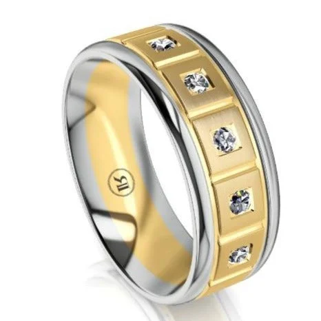 The Lancaster Two Tone White Gold Edge Diamond Mens Wedding Ring