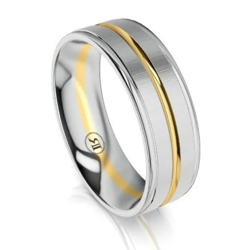 The Orion White and Yellow Gold Grooved Wedding Ring