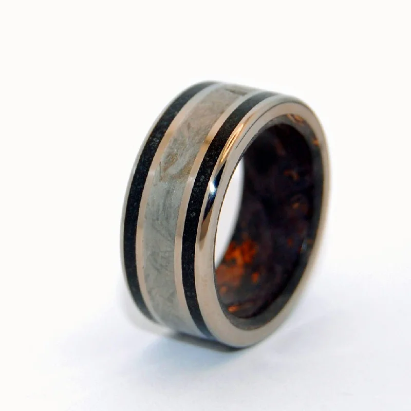 The Resolute | Men's Black Box Elder Wood, Meteorite, & Concrete Wedding Ring