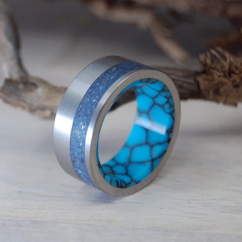 Thinking Of Blue | Men's Beach Sand, Turquoise & Titanium Wedding Ring