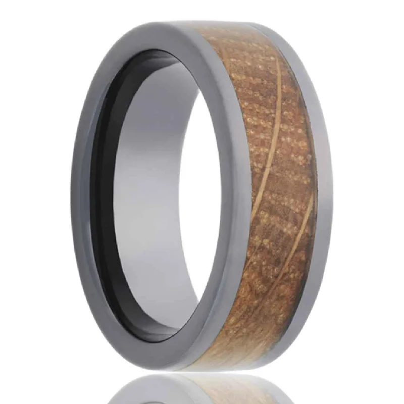 WEST | Men's Wedding Ring | Whiskey Barrel Wood Inlay | 8mm