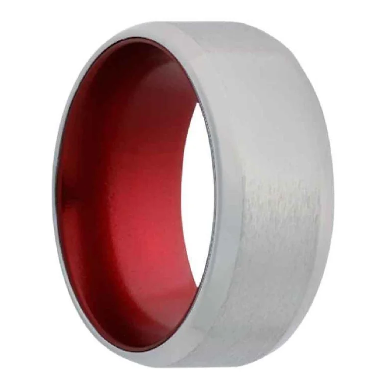 WILDFIRE | Men's Cobalt Wedding Ring | Red Inlay | Domed or Beveled Edge | 6mm & 8mm