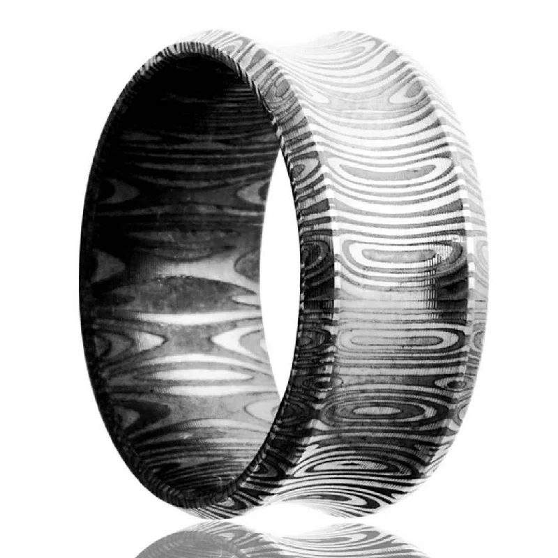 WILLIAM | Men's Damascus Steel Wedding Ring | Dish Cut | 8mm