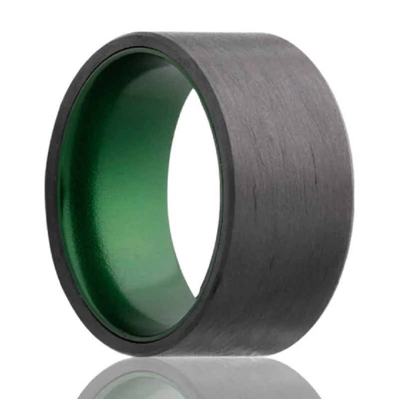 ZEKE | Men's Carbon Fiber Wedding Ring | Green Inlay | 6mm & 8mm