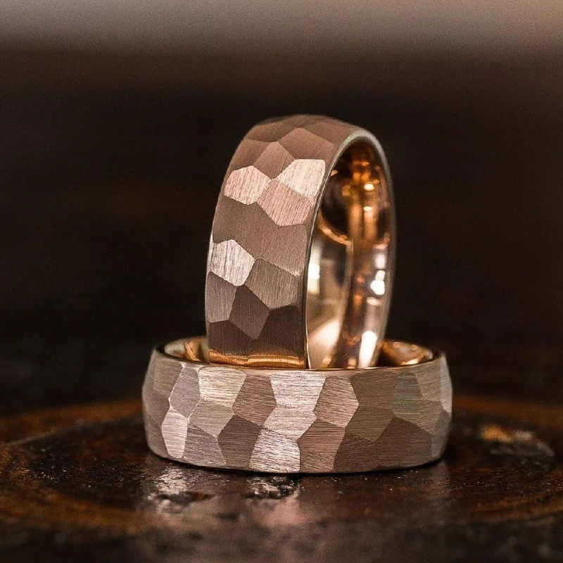 "Zeus" Hammered Tungsten Carbide Ring- Rose Gold Plate- 8mm